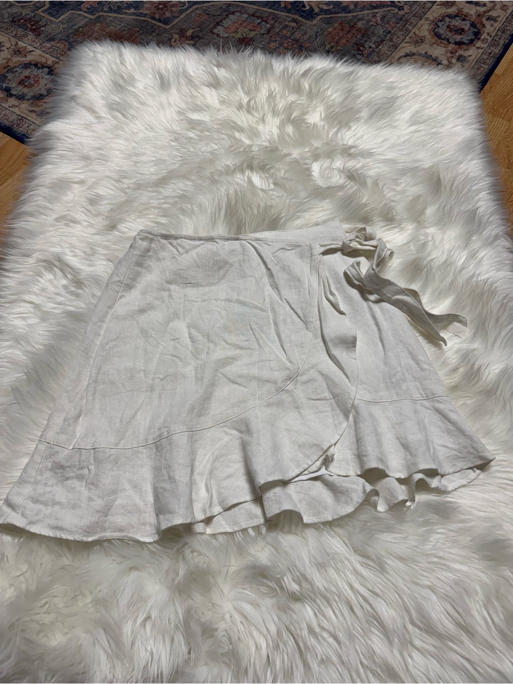 Abercrombie & Fitch Mini Linen Tie Waist Skirt Size Small Ruffle White